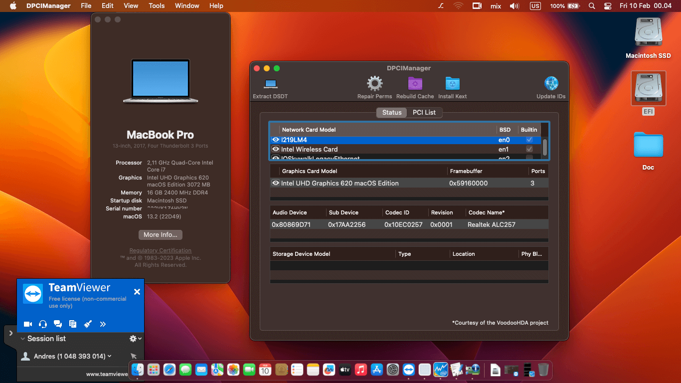Success Hackintosh macOS Ventura 13.2 Build 22D49 in Lenovo Thinkpad X280